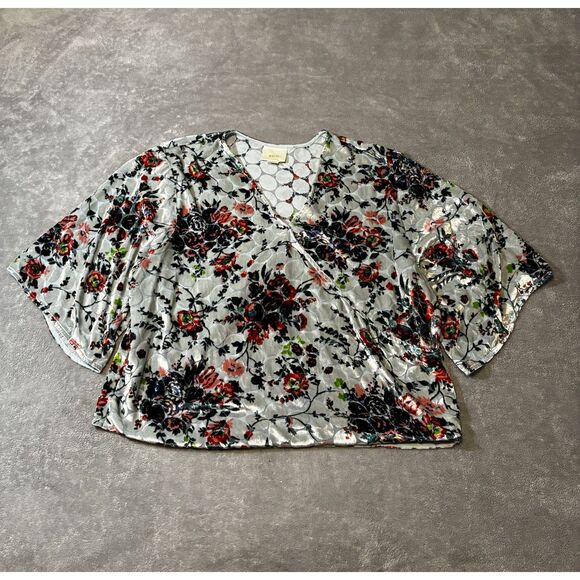 Maeve Anthropologie Umi Burnout Wrap Silk Blouse Large - Picture 1 of 7